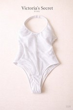 Victoria  s Secret PINK White Mesh Overlay One Piece Swimsuit Open Back Size M