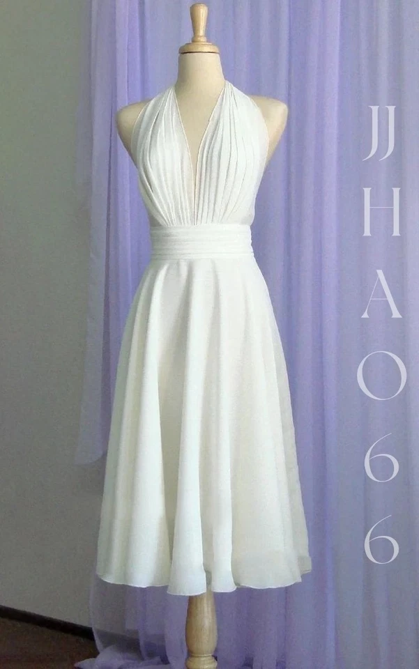 Halter Neck Wedding Dresses Chiffon White Sleeveless Beach Summer Bridal Gowns - Image 3 of 4