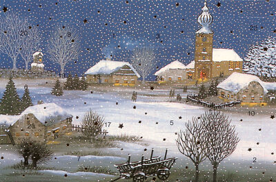 5 Adventskalenderkarten Winterdorf  Nostalgie Grußkarten 