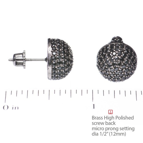 Men's Dome Berry Black Icy Plated Pave CZ Micro Pave Screw Back Earrings 945 BK - Picture 3 of 3