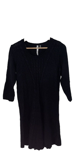 NY Collection Womens Sweater Dress Petite M Black Cable-Knit A-Line 3/4 Sleeve - Picture 3 of 8