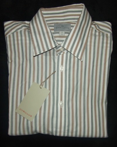 CYRILLUS CHEMISE MANCHES LONGUES 100%COTON TAILLE 41 OU L RAYÉE GRIS BLANC BEIGE - Imagen 2 de 7