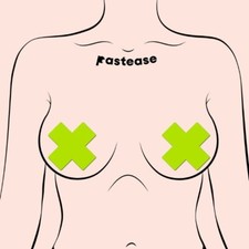Pastease Plus X Glow in the Dark Cross Pasties Nipple Covers Neon Yellow, New