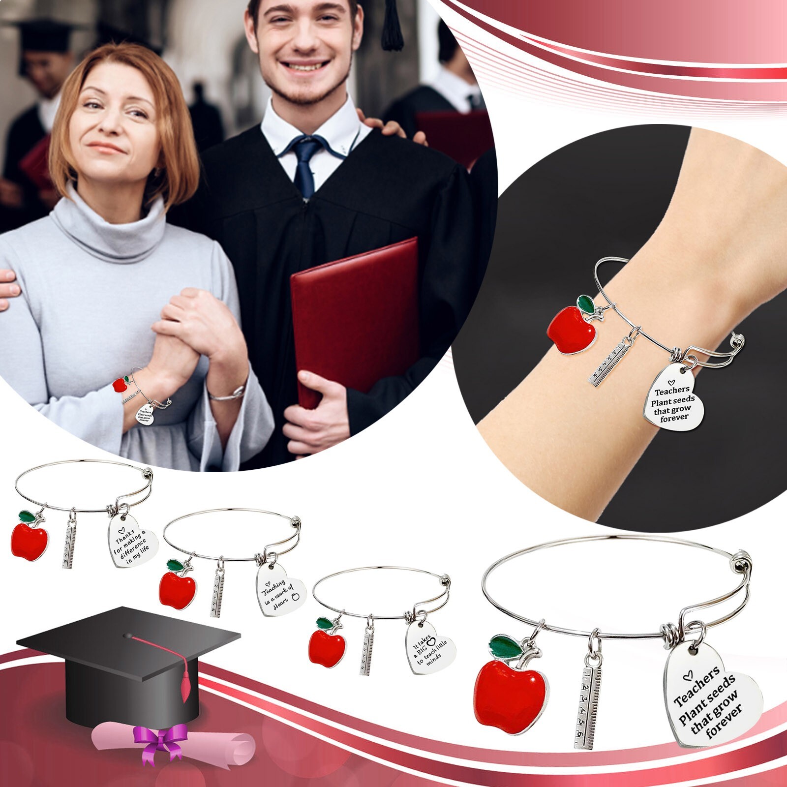 Teacher Appreciation Bracelet Print Metal Thank Graduation Teacher Gifts