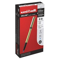 60053 uni-ball Deluxe Roller Ball Pen, Fine Point, Blue Ink, Box of 12