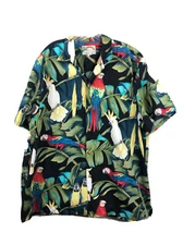 PARADISE FOUND Black Multicolor Birds Floral Hawaiian Shirt - Men’s 2XL