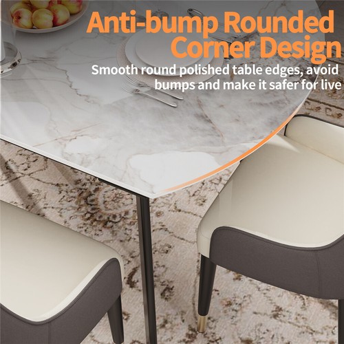 Modern Glossy Stone Top Dining Table Extendable with Smooth Rails and Iron Legs - Picture 97 of 123