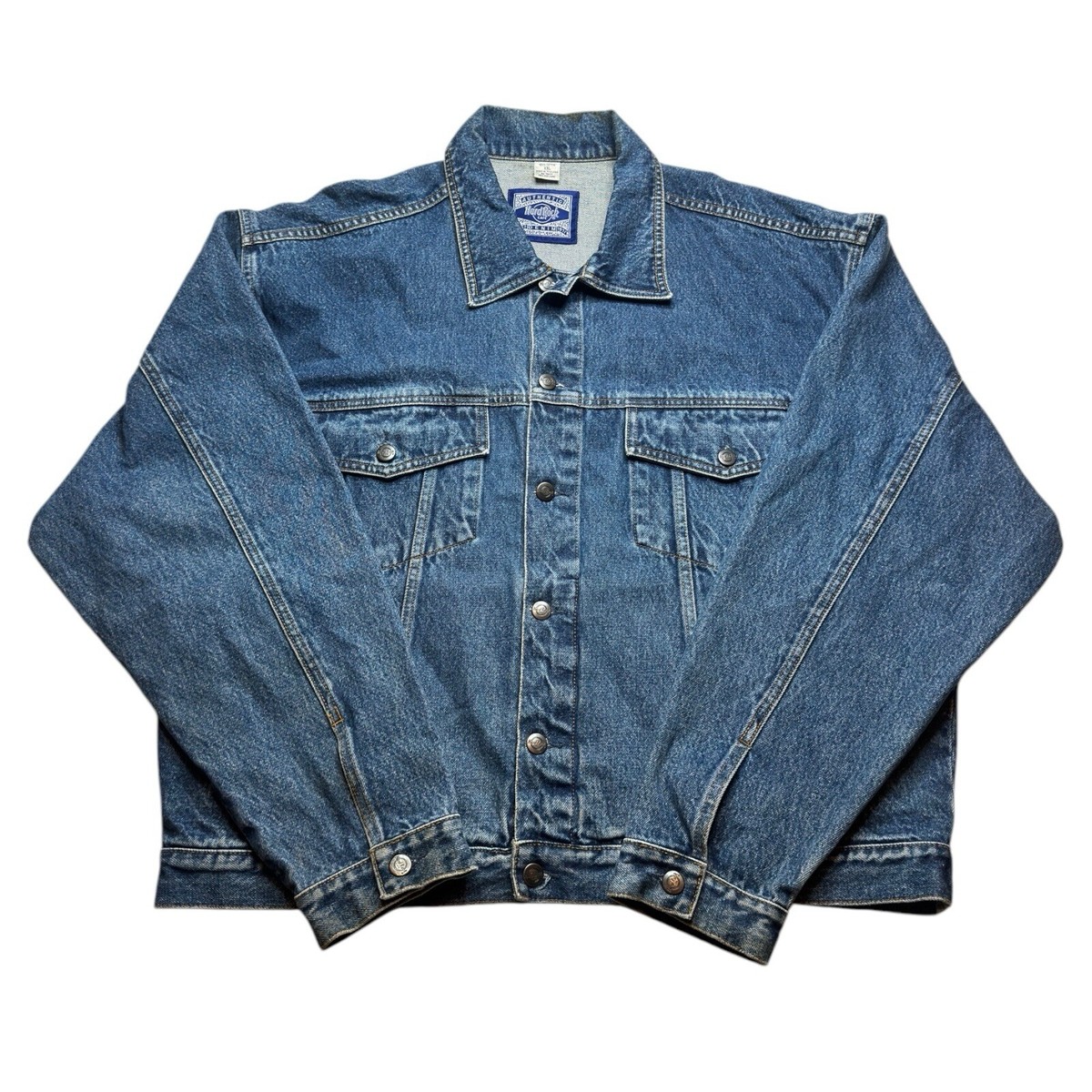 Vintage 90s Hard Rock Cafe Denim Jean Jacket AMSTERDAM Mens 2XL