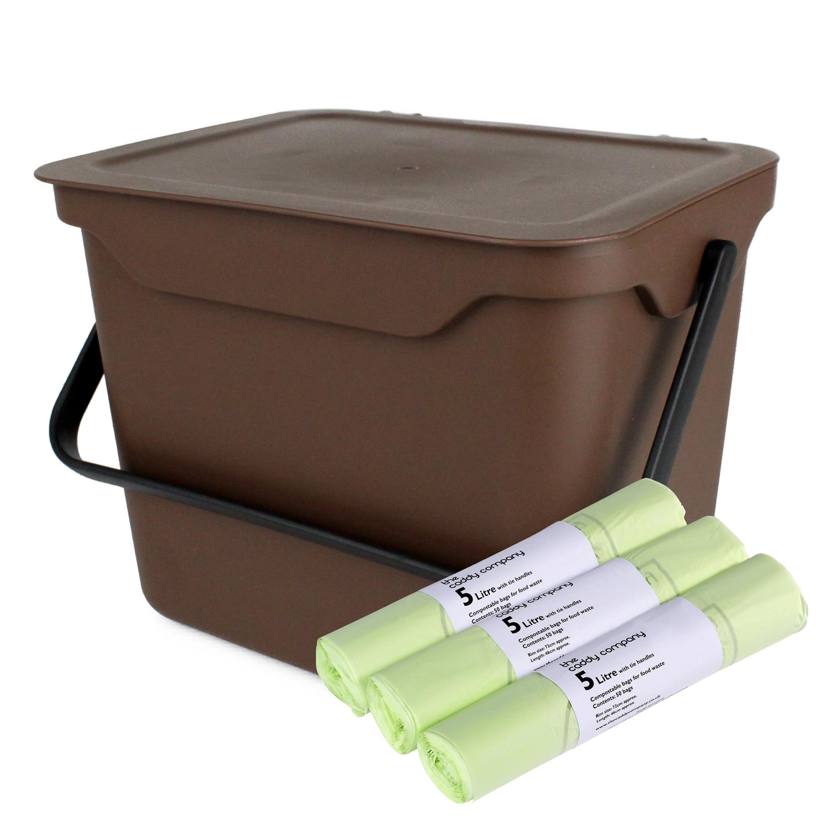 5L Brown Kitchen Compost Caddy/Food Bin&150x 5L Compostable Bags
