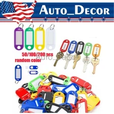 50-200 Plastic Key Tags Metal Ring Luggage Card Name Label Keychain Split Rings