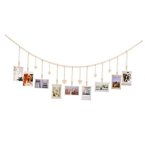 Fotoaufsteller zum Aufhängen mit Clips, 9 Holzclips, Boho Bilderrahmen Collage 1