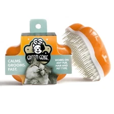 Groom Genie Teeny Pet Hair Massaging Brush Grooming Tool for Cats Dogs-Tangerine