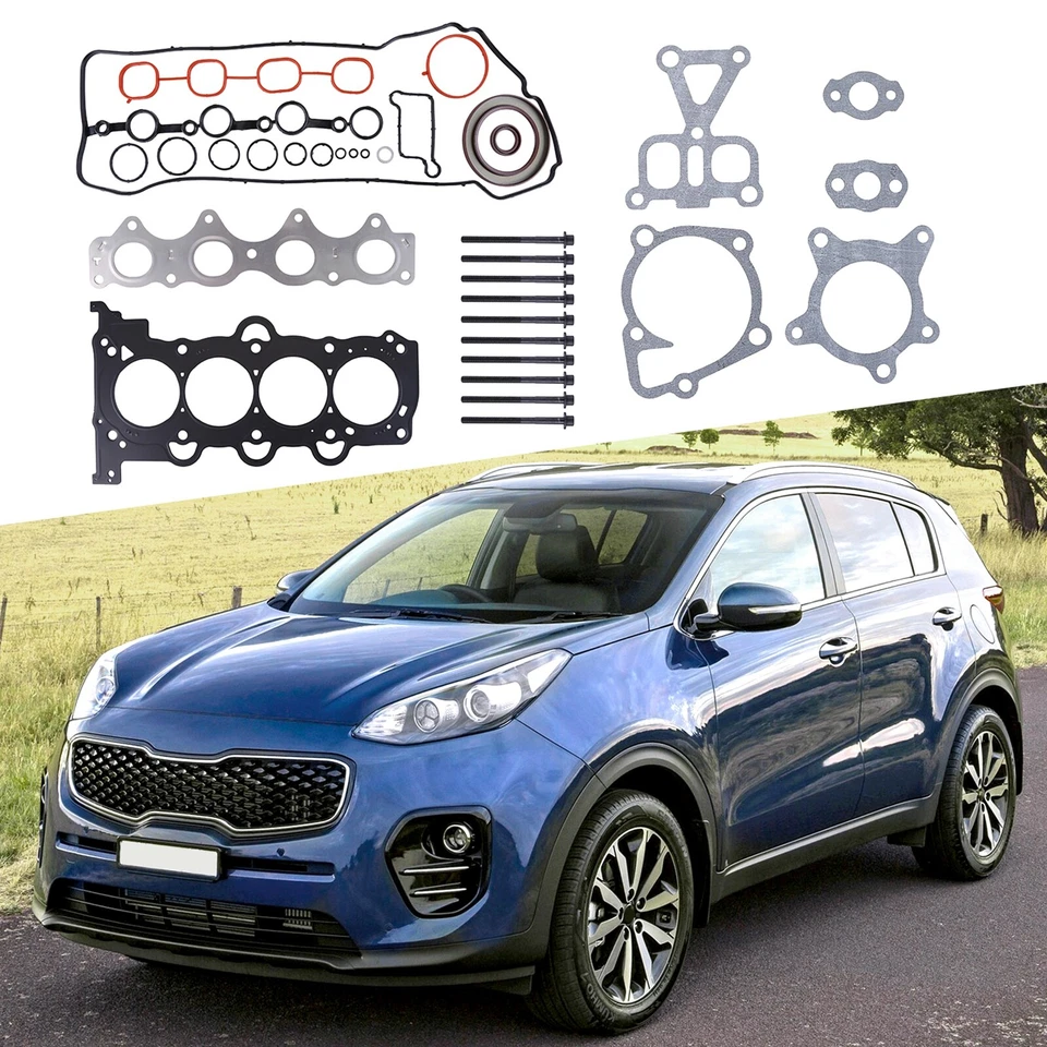 Juego de juntas de culata con pernos y válvulas de escape de admisión para Accent Veloster Rio Soul 1,6 L Foto 4 de 4