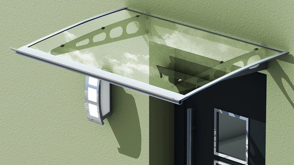 Glasvordach 120 oder 140 x 100 cm Vordach Haustürvordach Polycarbonat UV Schutz - Bild 3 von 4