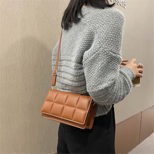 Fashion Korean Solid Sling Square Bags Shoulder Bag Plaid PU - Picture 11 of 11