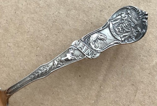 Sterling Silver Souvenir Spoon Maine Antique Moose Fish Capitol - Picture 3 of 7