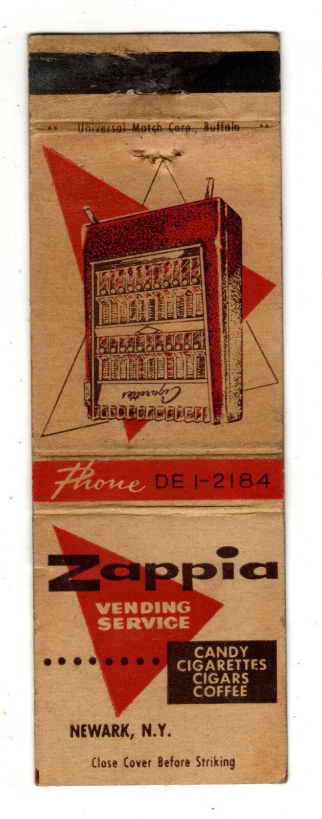 ZAPPIA VENDING SERVICE matchbook matchcover CIGARETTES NEWARK, NEW