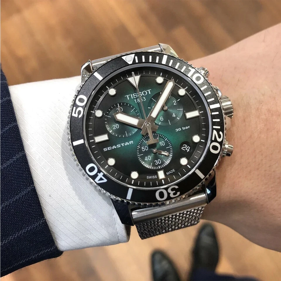 New Tissot Seastar 1000 Chrono Green Gradient Dial Mesh Strap T120.417.11.091.00 - image 3 of 4