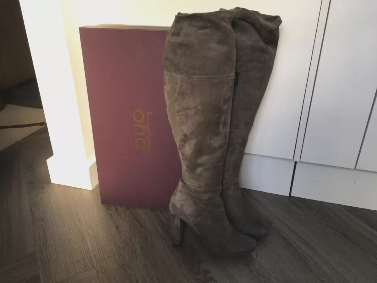 Over the knee grey suede boots top