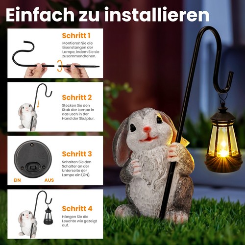 Solar Garten Statuen Kaninchen Figur Lichter für außen Garten Dekor - Bild 4 von 7