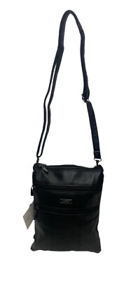 Lorenz Real Soft Leather Cross Body Shoulder Twin Section Travel Bag Black New