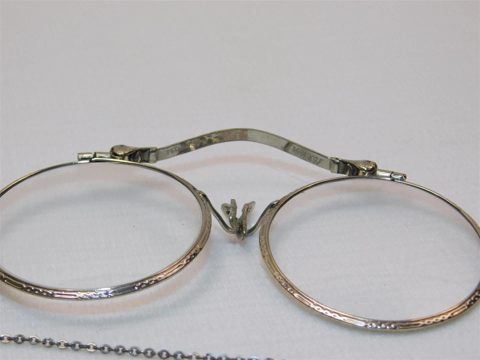 Antique 1917 14k WGF on Sterling Silver Chain Art Deco Lorgnette Glasses - Image 4 of 4