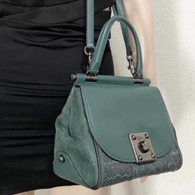 COACH 12086 Green Drifter Snakeskin Top Handle Crossbody Shoulder