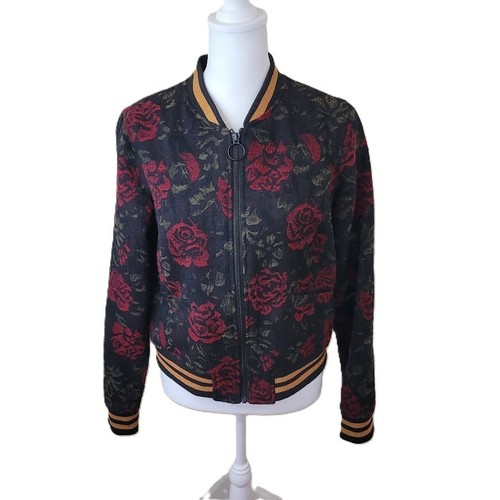 Sanctuary Rose Seduction Bomber Black Red W/ Rose Print Wool Blend Jacket XS - Picture 2 of 15