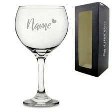 Personalised Engraved Gin Balloon Cocktail Glass with Name and Heart