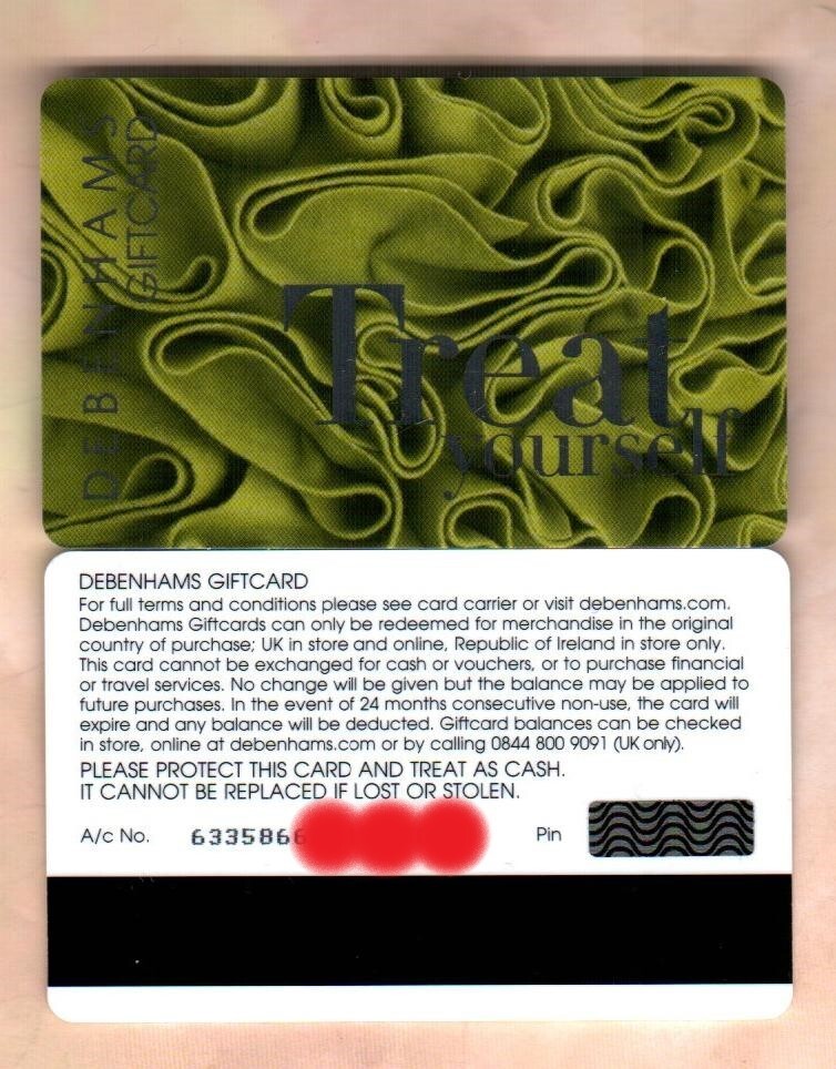 Debenhams Card Sign In DEBENHAMS ( UK ) Treat Yourself, Green Fabric, Collectible Gift Card ...