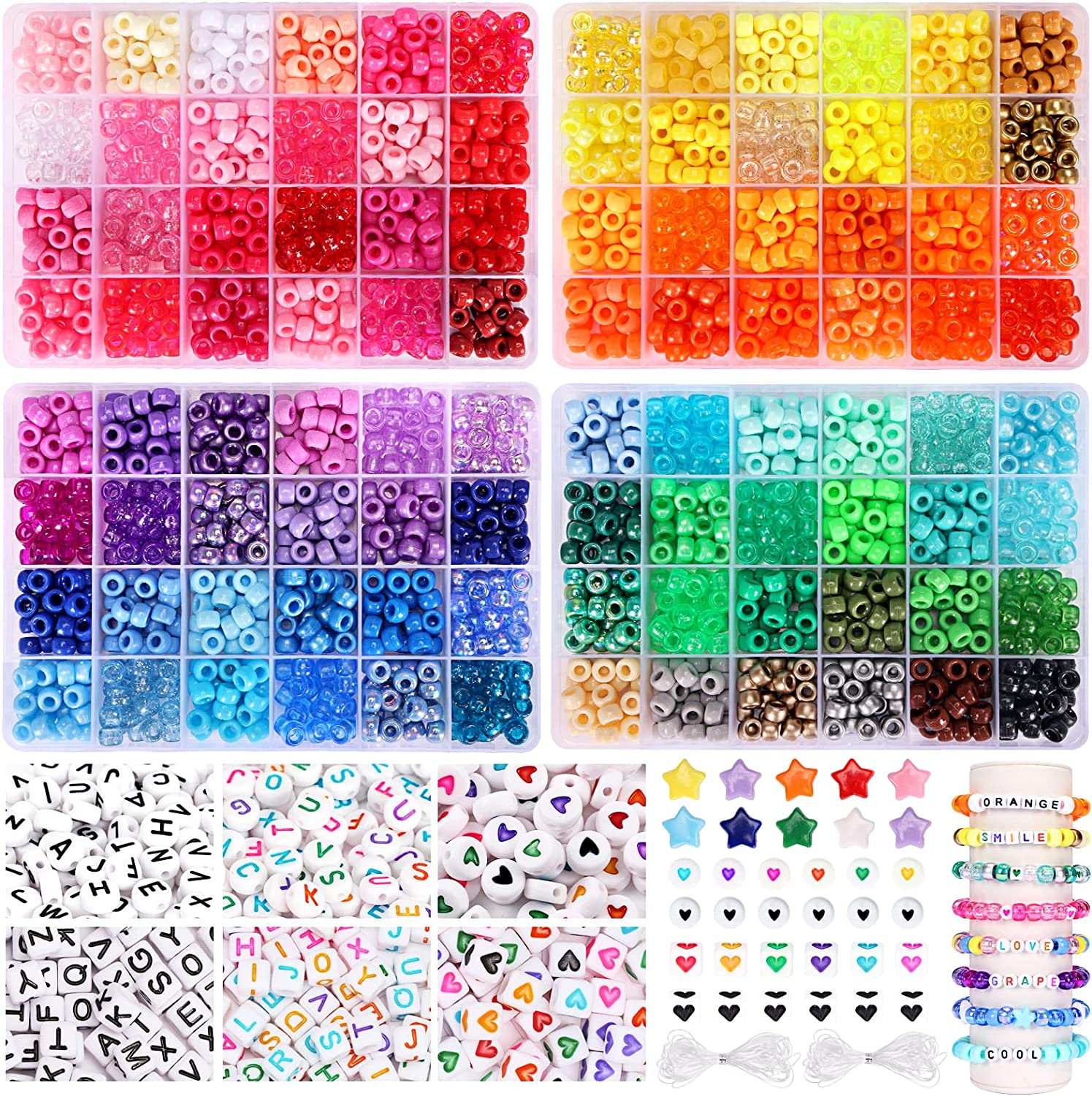 96-Color 3000Pcs Pony Beads Kit for DIY Friendship Bracelets and Rainbow Crafts