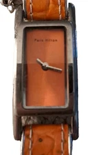 Paris Hilton Women's 6.5" Silvertone Watch Orange Band & Dial New Battery