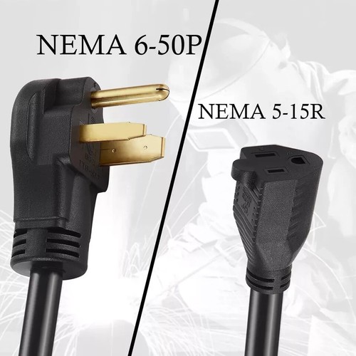 Plasma Cutter Adapter Cord, NEMA 6-50P Plug to 5-15R Receptacle for Welder - 250 - Picture 2 of 3