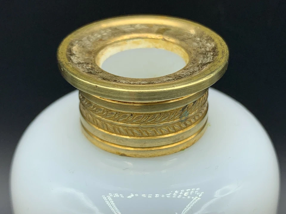 19th C. French PALAIS ROYAL White Opaline Glass Perfume Scent Bottle Dore Bronze - Image 4 of 4