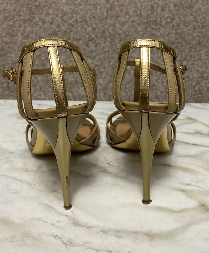 Miu Miu Womens Gold Glamour Cammello T Strap Cage Heel Sandals Size 40 US 10 - Image 4 of 4