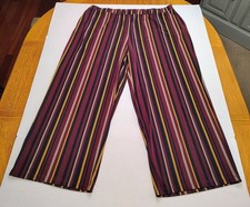 Susan Graver Brown multi color Stripe Liquid Knit Size 2X Pull On Pockets Pants