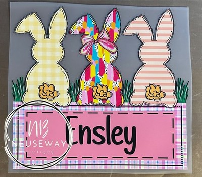 Colorful Easter bunny trio DTF transfer READY TO PRESS