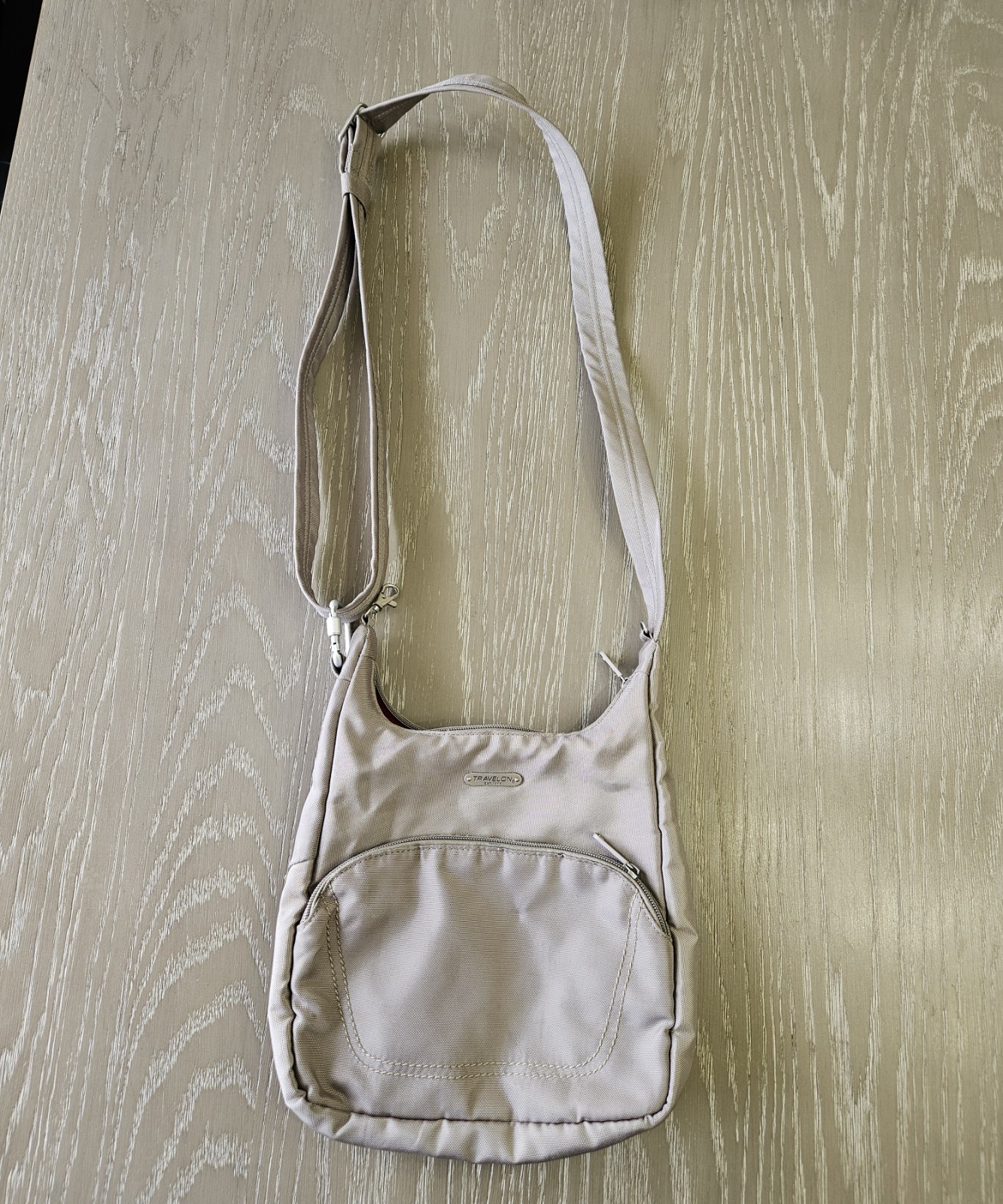 Travelon Beige Nylon Travel Crossbody Handbag  Stains 10.5x10x2.5