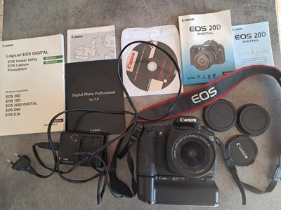 CANON EOS 20D MIT 18 55 BATTERY GRIP BG E2 LADEGERÄT 2 AKKUS NITICES CD...