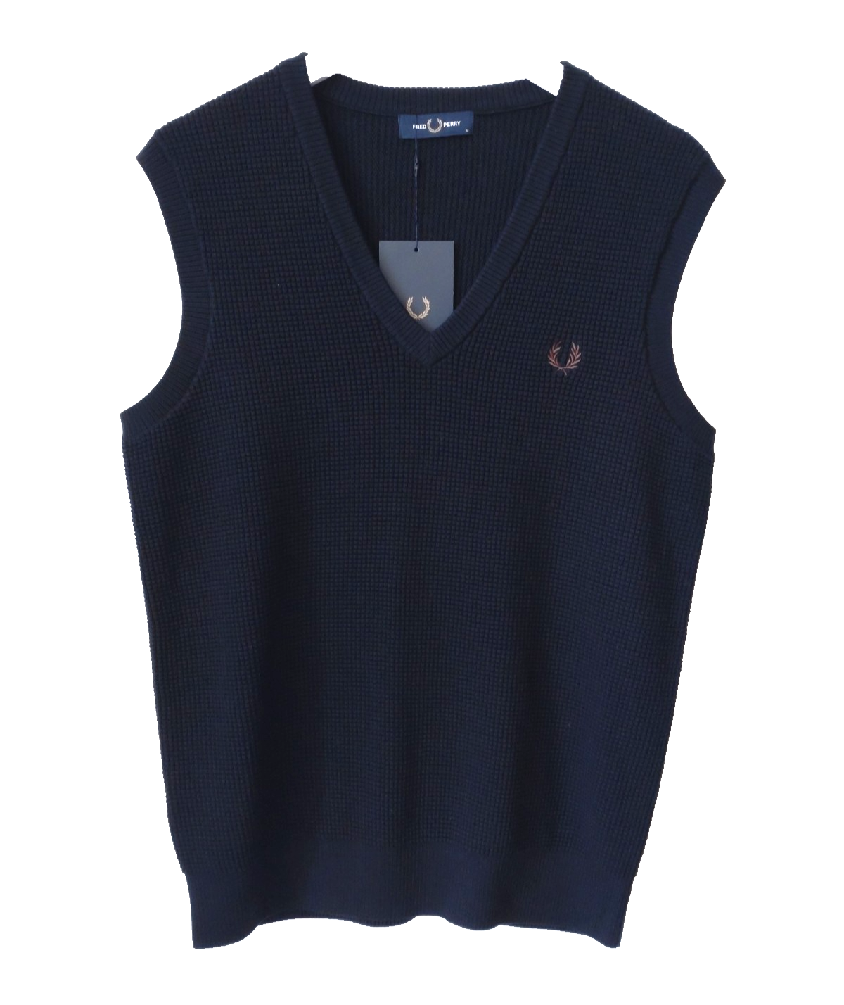 FRED PERRY * BNWT * SIZE M NAVY MEN'S WAFFLE STITCH TANK JUMPER - FREE P+P
