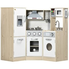 Realistic Wooden Play Kitchen with Fridge Stove 41.25x19x31.5in White