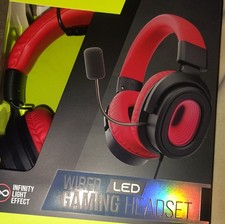 Wired LED Gaming Headset Infinity Light Effect Red Black Boom Mic Over-Ear
