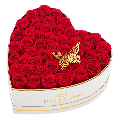 47-Piece Forever Flowers in Heart Shape Box, Mother's Day Preserved Roses Tha...