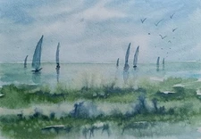 Original Painting Artwork Modern Landscape LAGUNA BEACH Arts Seascape Signed A5