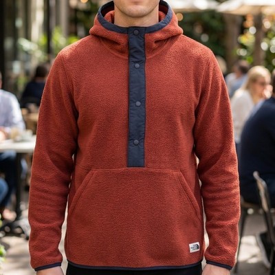 The North Face TKA Glacier Snap-Neck Fleece Hoodie Burnt Orange Mens M NF0A4AJB