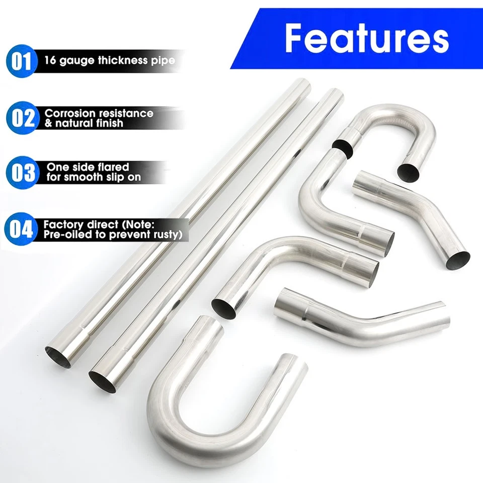 For Ford F-100 8PCS 2.5" Exhaust Pipe Mandrel Straight Bend Kits Stainless Steel - Image 3 of 4