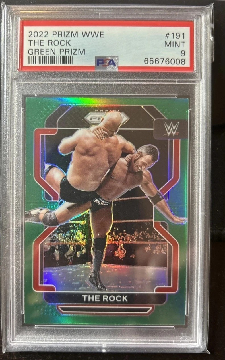 2022 Panini Green Prizm WWE The Rock #191 Prizm PSA 9 Mint DWAYNE JOHNSON 10 316