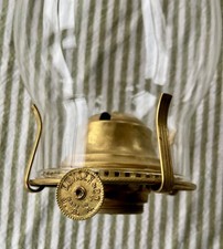 ANTIQUE KEROSENE LAMP EDWARD MILLER “VICTOR” BRASS BURNER NO. 2 MODERN  CHIMNEY