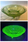 Jeanette Uranium Green Cherry Blossom Round Footed Serving Bowl 10.5" Vtg 1930's