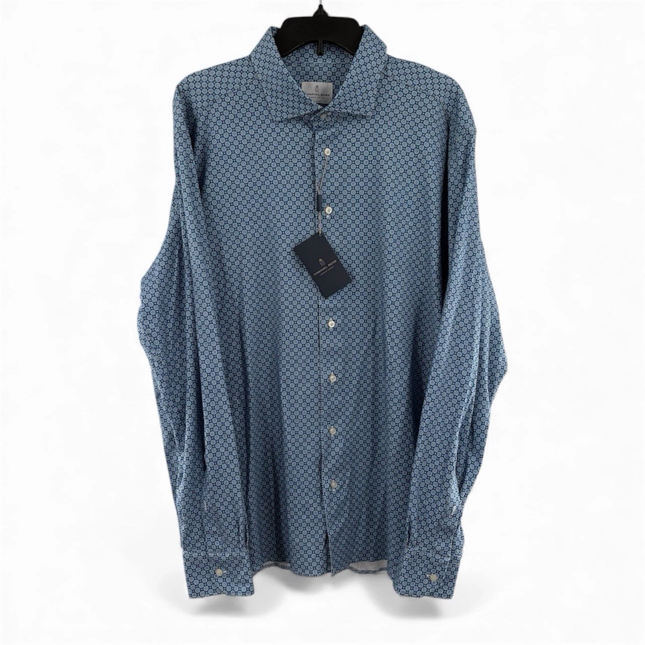 $278 New EMANUEL BERG Jersey Byron Stretch Shirt Men's 2XL XXL 18 EU 46 Blue AOP